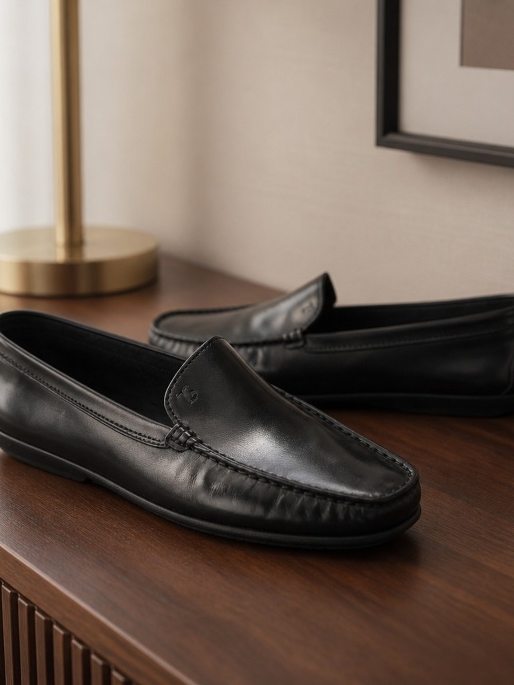 TODS Leather Driving Loafer Womens size US 5.5 Black Square Toe Collegiate Flats